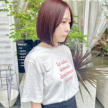 前下がりボブ×ピンクブラウン day's eye Sign 南区皆実町美容室デイジーサイン